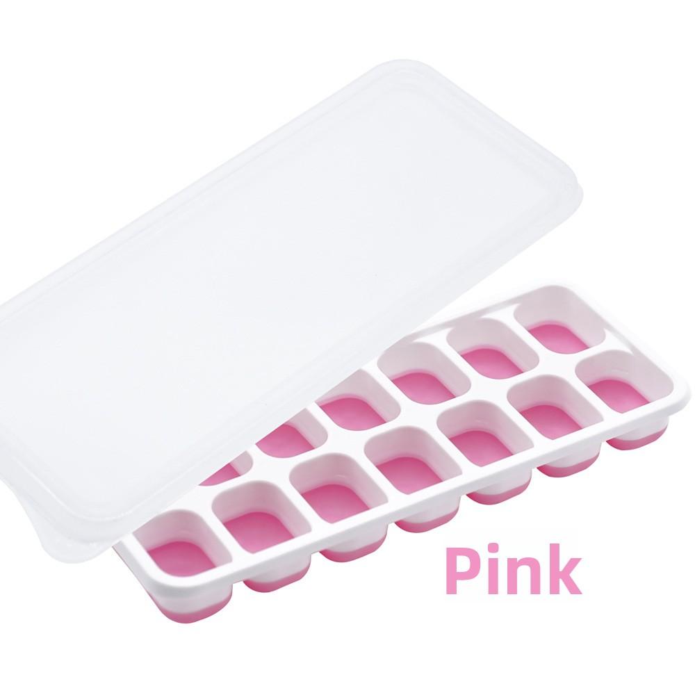 

14 Grid Ice cube mold with lid silicone ice grid soft bottom easy demoulding ice box homemade ice cube box розовый