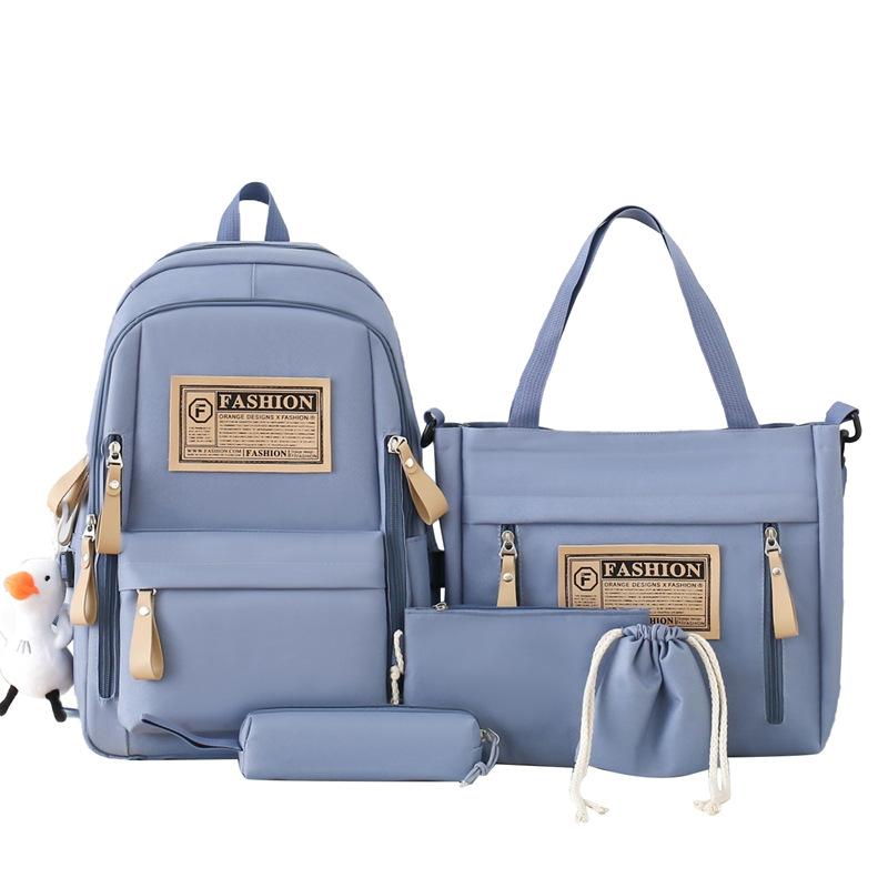 

School bag female college student campus 600D third to fifth and sixth grades large-capacity middle school student five-piece backpack female Set синий