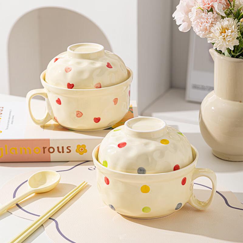 

Cute Ceramic Noodle Bowl Set with Lid