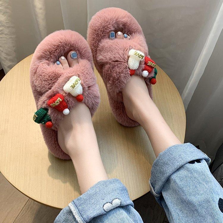 Christmas Elk Cotton Slippers For Women New Halloween Bedroom Soft Winter Indoor Shoes Warm Closed Toe Plush Cotton Slippers