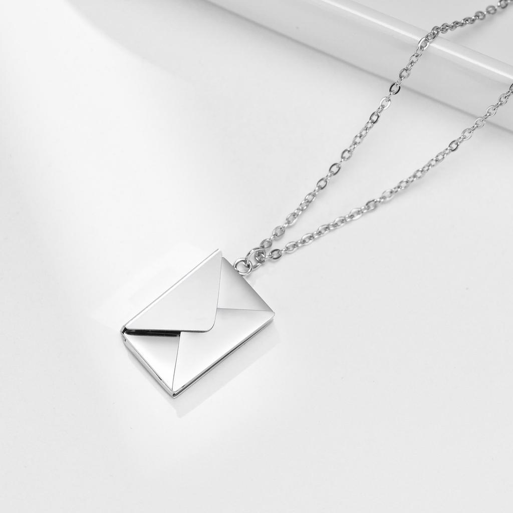 Customzied Envelope Locket Necklace Pendant For Women, Stainless Steel Love Letter Engrave Personalized Secret Message Jewelry