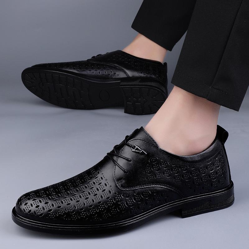 Men's Business Leather Shoes Summer First Layer Cowhide Hole Shoes Breathable Office Leather Shoes Hollow Small Leather Shoes
