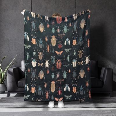Ultra-Soft Hand-Painted Insect Art Blanket - 1pc Vibrant Cartoon Insect Pattern Contemporary Throw for Bed,