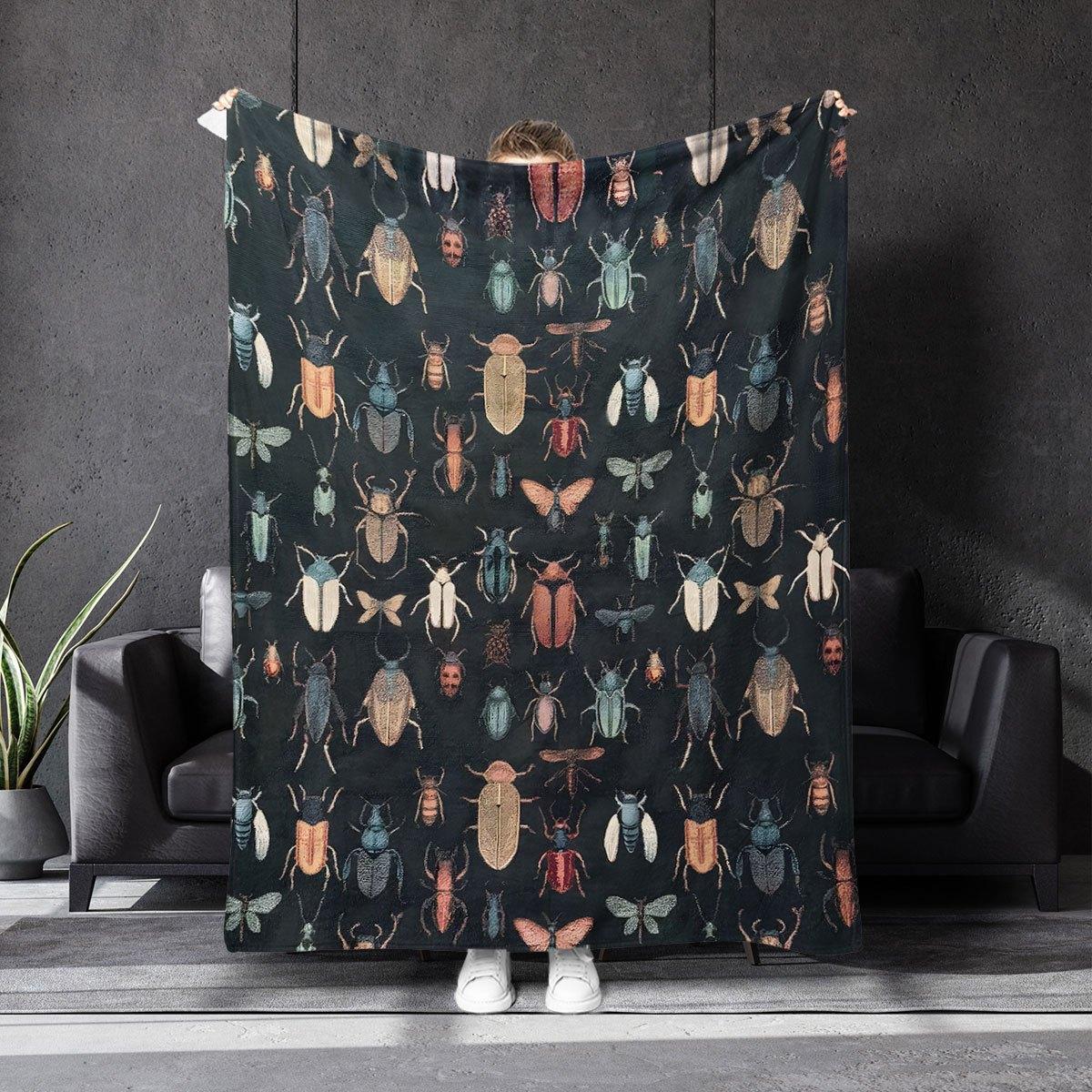 Ultra-Soft Hand-Painted Insect Art Blanket - 1pc Vibrant Cartoon Insect Pattern Contemporary Throw for Bed, 70x100cm