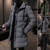 Jaqueta Masculina Outono Inverno Acolchoada de Algodão com Capuz Manga Longa Cordão Comprimento Médio Corta-vento