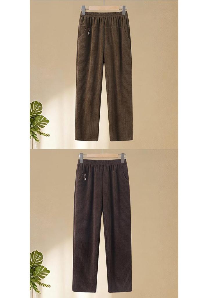 Mom's Summer Ice Silk Elastic Waist Straight-Leg Casual Pants - Chinese Style, Loose Fit for Middle-Aged & Elderly Women