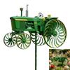 Garden Wind Spinner, Green Tractor Windmill Stake With Rotating Wheels For Patio Yard Garden, Unique Outdoor Sculptures Ornament