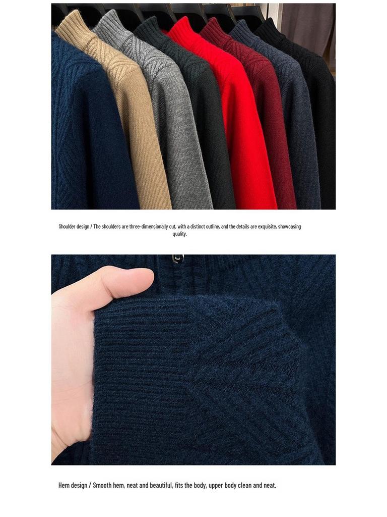 2025 Men's Autumn/Winter Thick Base Layer Sweater - Casual, Warm Knitwear, Long Sleeve for Dads.