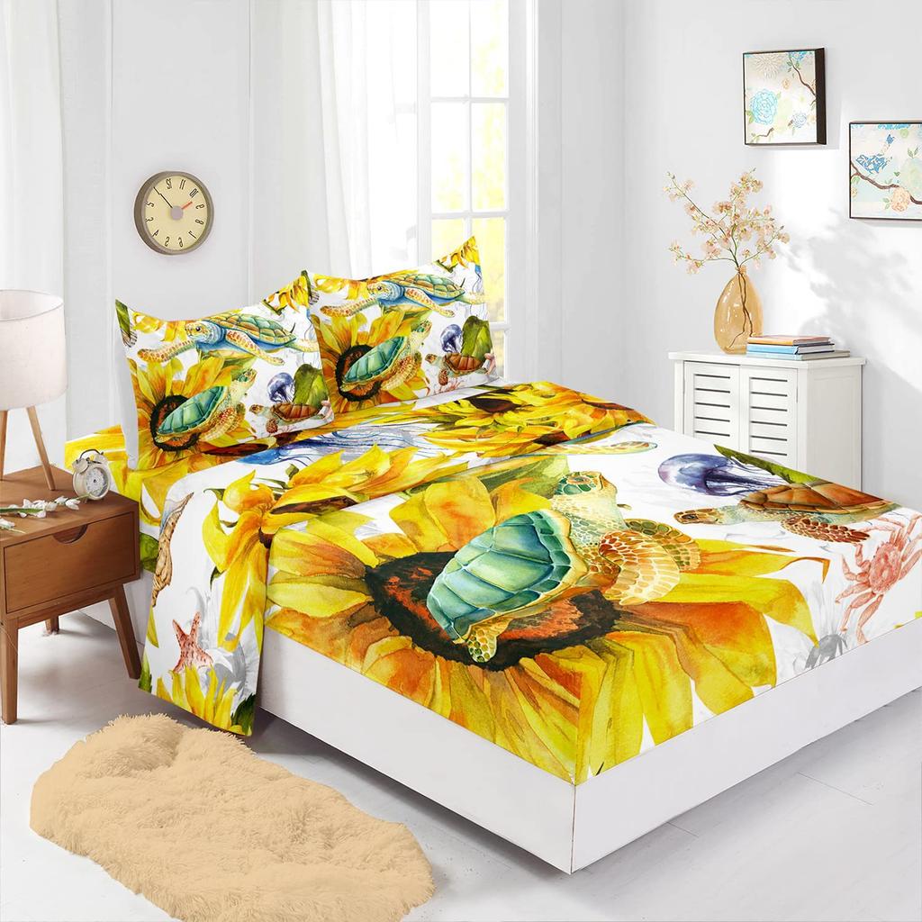 Ocean Beach Turtle Pattern Sheet Four-Piece Bedding Set Bedroom Dormitory Bedding Decoration