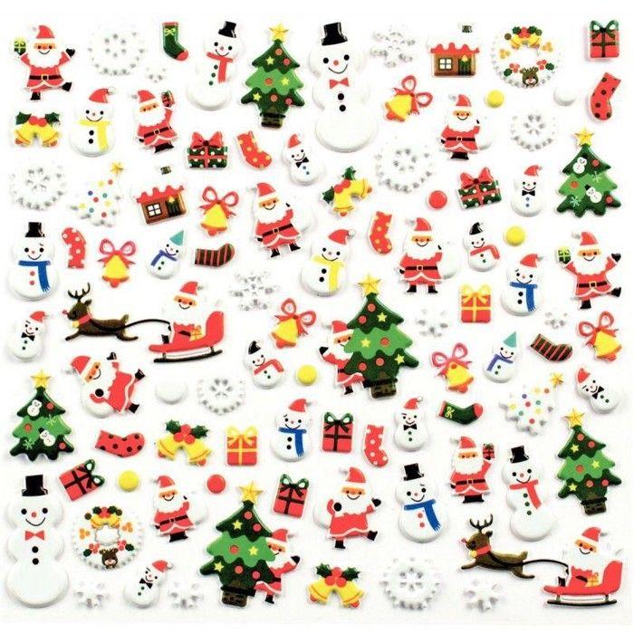 Stickers 3D caoutchouc Noël de 1 à 3,3 cm 64 pièces