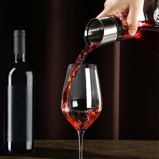 Glass Wine Decanter with Aerator Stainless Steel Filtration 12-Channel Aeration 1600ml Capacity Handcrafted Red Wine Carafe for Wine Bottles