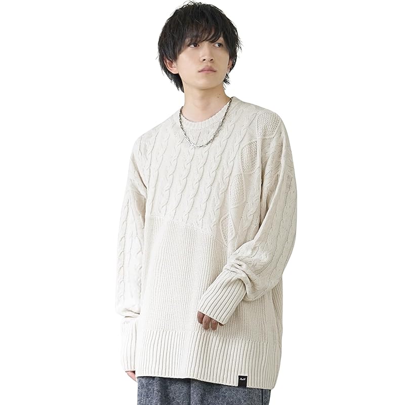 

[Sum Dif] 7GG diagonal cable knit sweater men s long length knit cable knit asymmetry pullover oversize MinoriTY minority M ice beige