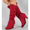 Herbst- und Winter-Stiefel mit Gürtelschnalle, mittelhohem Absatz, hohem Schaft, matt, für Damen 40-43