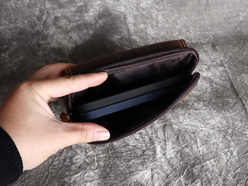 Men's Crazy Horse Top Grain Leather Waist Bag for 6.1-6.7" Phones