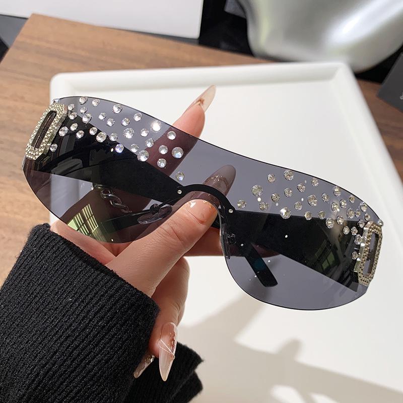 Y2K Rhinestone-Encrusted Large-Frame Sunglasses for Women
