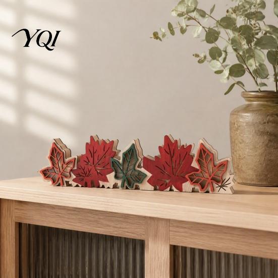 Festive Autumn Party Supplies Fall Thanksgiving LED Tabletop Decor, Maple Leaf Harvest Themed Lighted Wooden Desktop Centerpiece Centerpiece,
