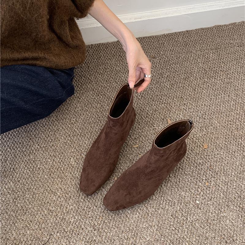 Vintage Suede Woman Stretch Slim Short Boot Casual Low Heel Shoes Autumn Ladies Party Mordern Ankle Shoes