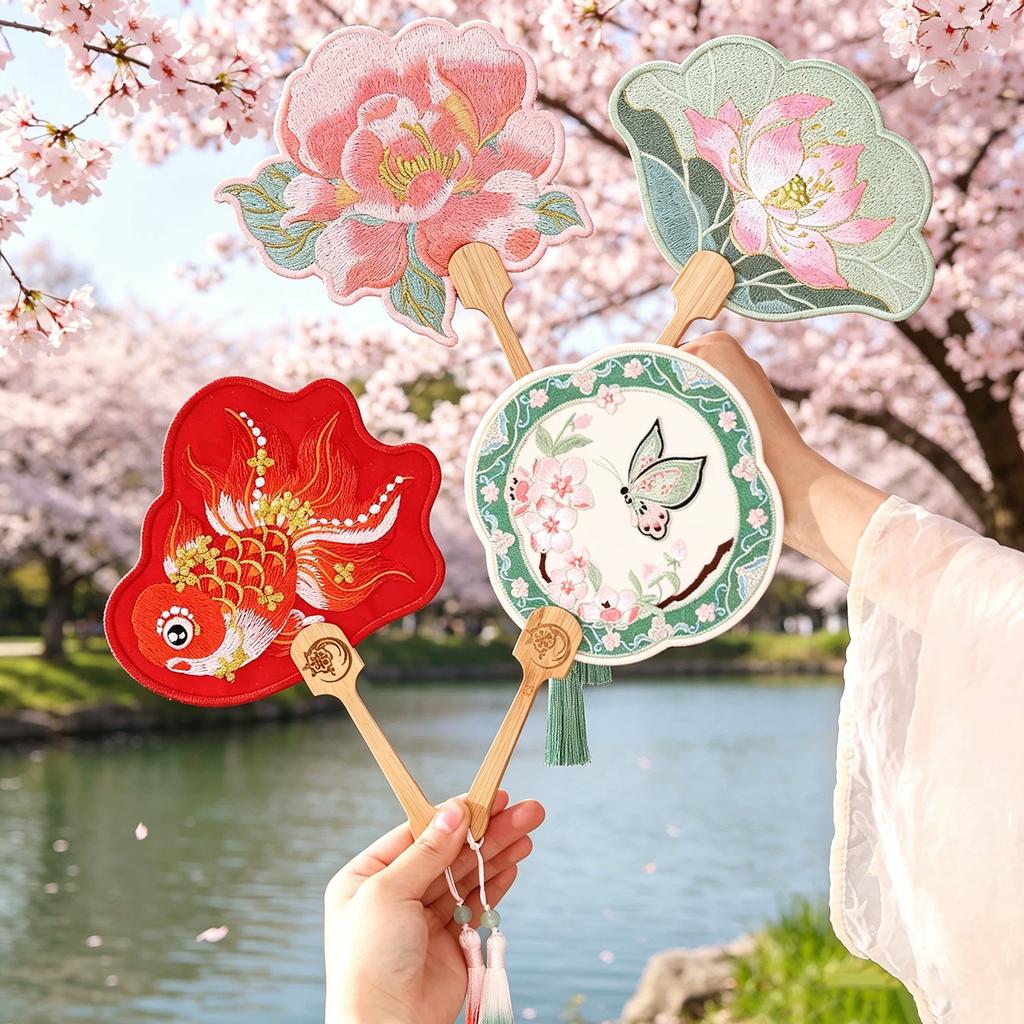 Embroidered Traditional Chinese Style Fan, New Model, Ancient Style Small Palm Leaf Fan, Handheld Double-Sided Fan, Hanfu Accessory, New Chinese