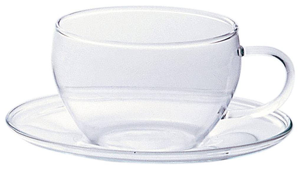 Aderia Tea Club Teacup & Saucer, Heat-Resistant Glass, 270ml [Microwave-Safe], F-37442