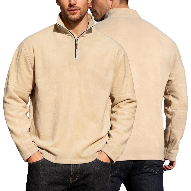 Men's Heated Fleece Sweatshirts Leisure Half Zip-up Solid Color Long Sleeve Pullover Autumn Winter Sportwear Big Size Streetwear S-3XL