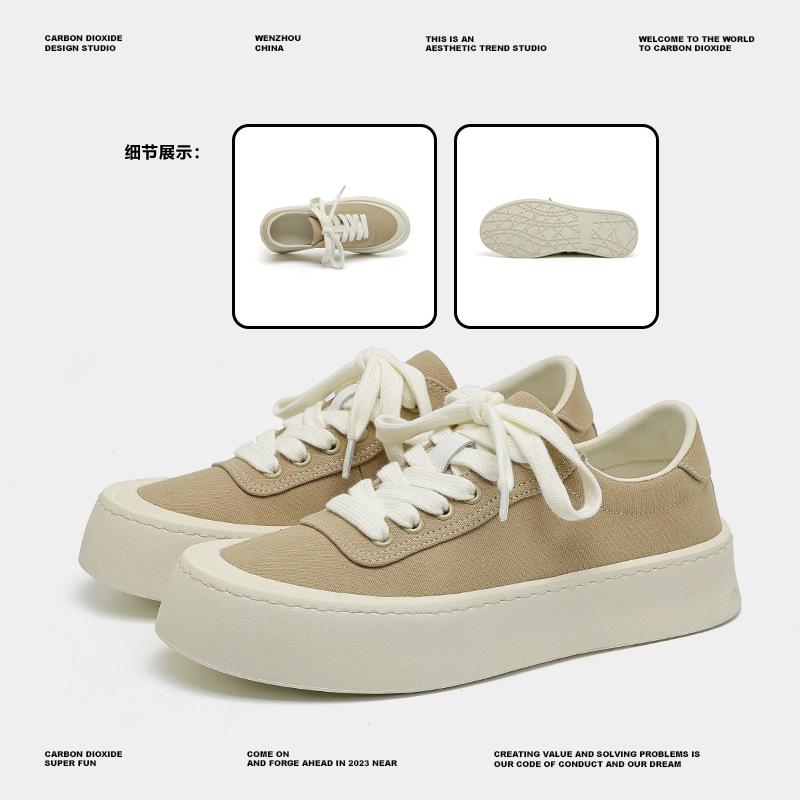 Spring and Summer New Niche Round Head Thick Sole Simple Cloth Shoes Light and Breathable Solid Color Canvas Shoes Cool