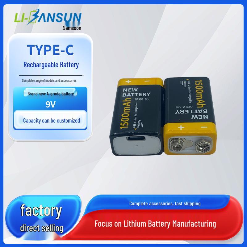 Rechargeable 9V Multimeter Battery 1500mAh 6F22 Lithium-ion USB High Capacity
