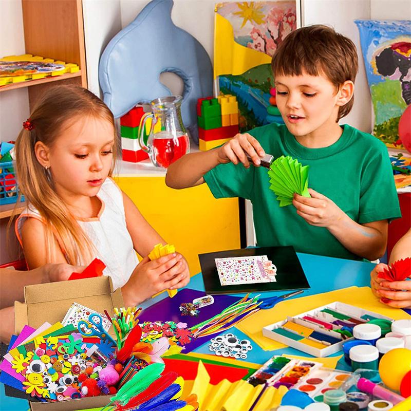 Colorful Craft Kit for Kids DIY Toys Puzzle Handicraft Toys Variety Craft Supplies Set Twisting Rod Plush Ball Button