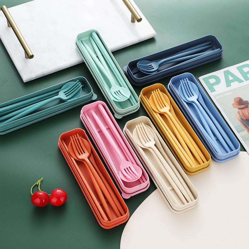 Portable Wheat Straw Cutlery Set: Knife, Fork, Spoon, Chopsticks for Office Workers