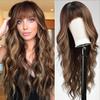 Cross-Border Water Wave Wigs European American Women's Fashionable Synthetic Hair Wig Brown Gradient Color Bangs Long Curly Hair