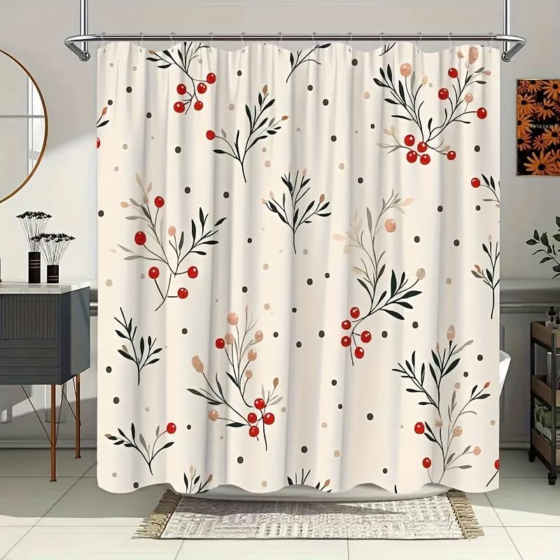 

Cherry & Polka Dot Shower Curtain, Machine Washable Polyester, Waterproof, 12 Hooks, Ripplefold Top, All-Season Bath Decor W60H190(CM)-1 Pcs