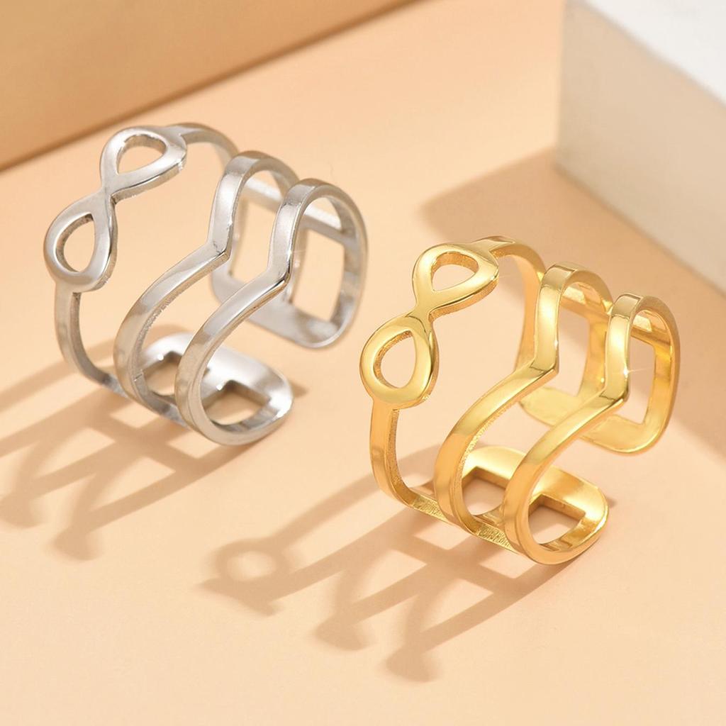 European Elegant Hollow Butterfly Knot Stainless Steel Open Ring - Adjustable Light Luxury Court Style