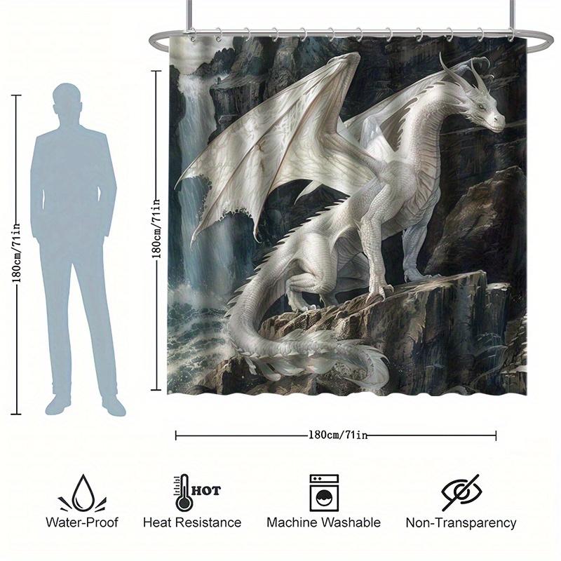 White Dragon Shower Curtain Set - Water-Resistant Polyester, Includes 12 Hooks,Grommet Top,Animal Print,All-Season Holiday Decor