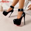 Aphixta 16.5cm Thin Heel 4cm Belt Buckle Pimp Platform Pumps Round Toe High Heel Women Summer Spring Shoes Big Size 49 50