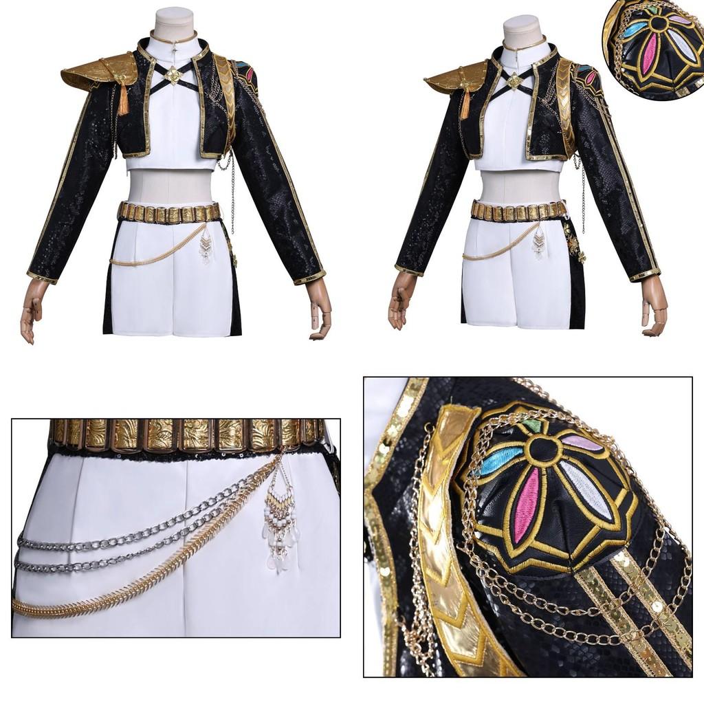 Kpop Demon Hunters Anime Character Black Gold Halloween Role Playing Costume With Pu Leather