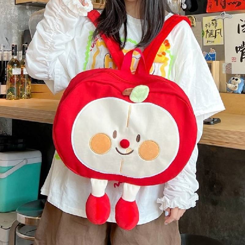Canvas Cute Fruits Backpack With Zipper Pouch For Daily Use
