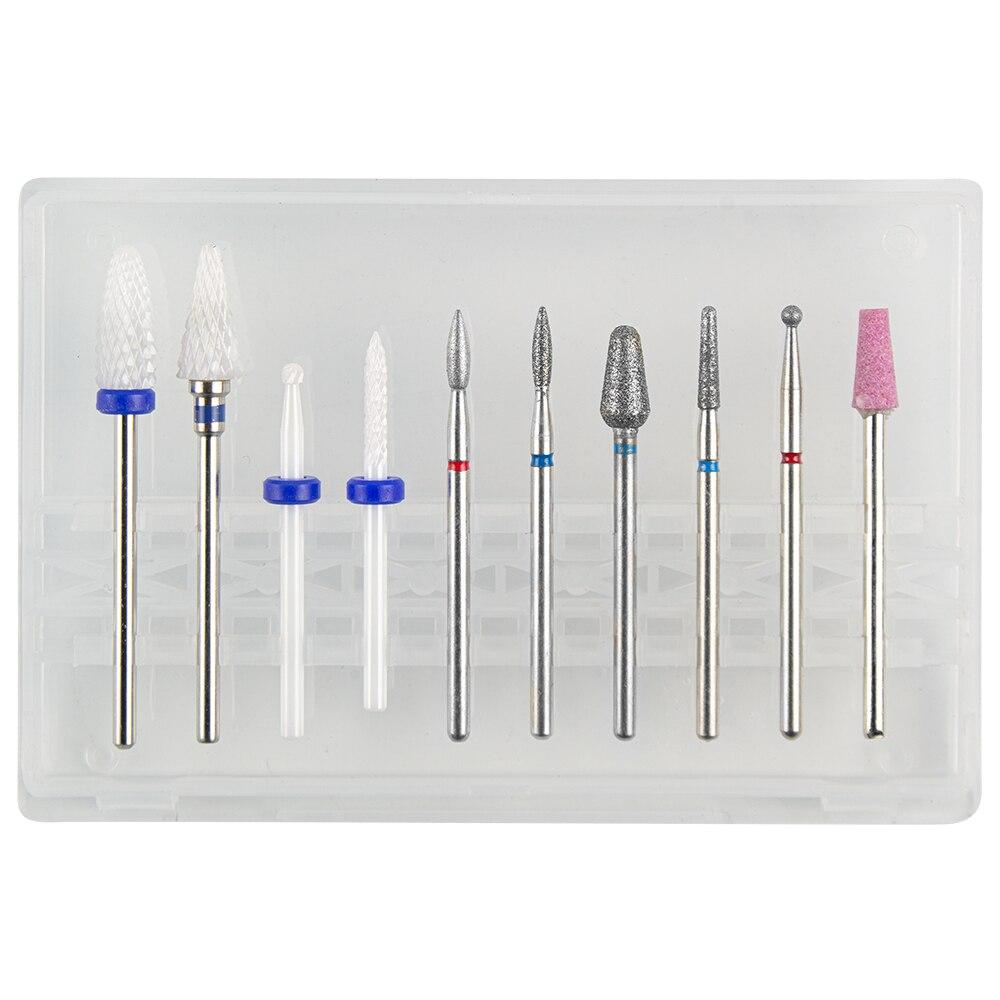 Sada 10ks fréz na manikúru Keramické vrtáky na nehty Čistič kartáč Diamantový mlýnek Příslušenství pro odstranění gelového laku
