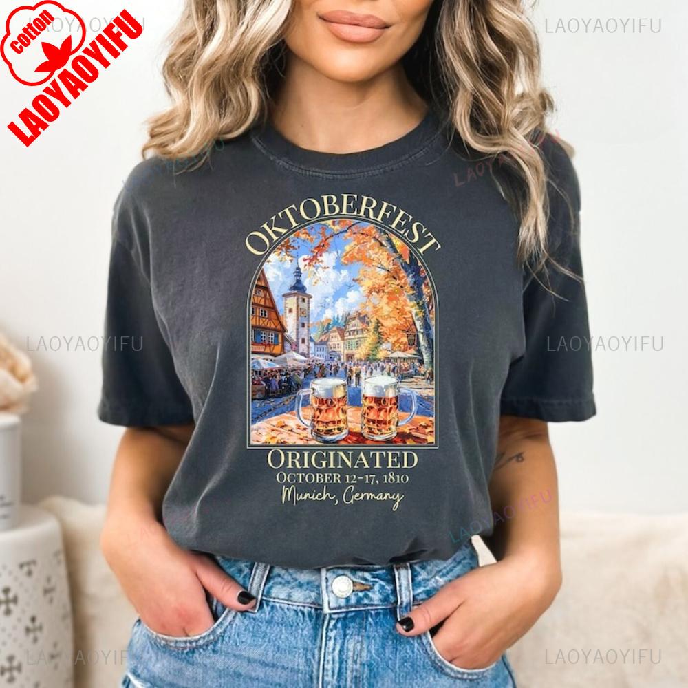 Октоберфест Мюнхен Германия Осенний Отпуск Графические Футболки Женщина Мужчина Любитель Пива Фестиваль Праздник Хлопковая Футболка Ретро S