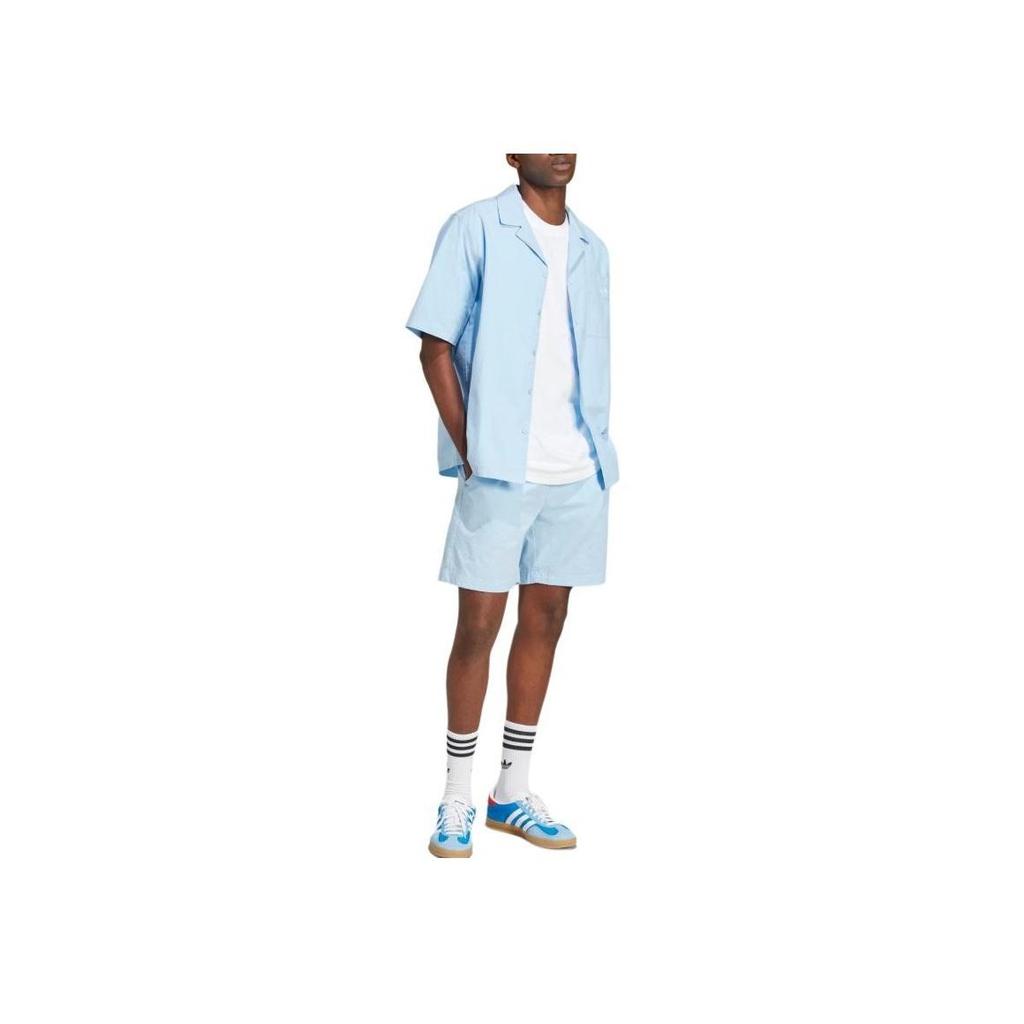 adidas Originals Letter Logo Single-Breasted Short Sleeve Shirt Men Shirts Sky-Blue JD2457