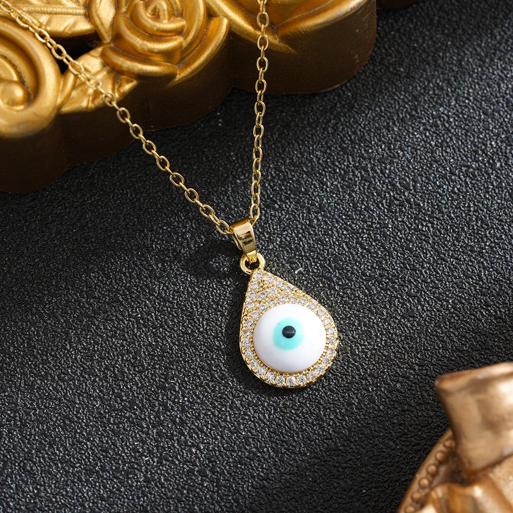 Electroplated Copper Necklace with Zirconia Demon Eye Pendant - Versatile Women's Fashion Jewelry.