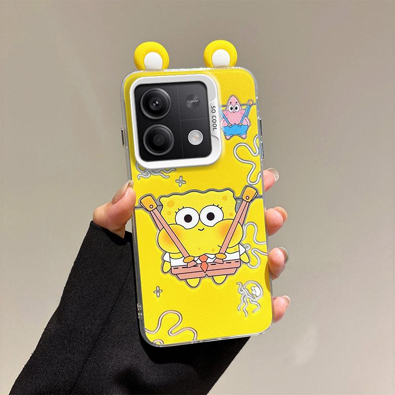 KEYSION Cute Ear Cartoon Case for Redmi Note 13 Pro 5G with Lanyard Soft Silicone+PC Shockproof Phone Cover for Xiaomi POCO X6 5G