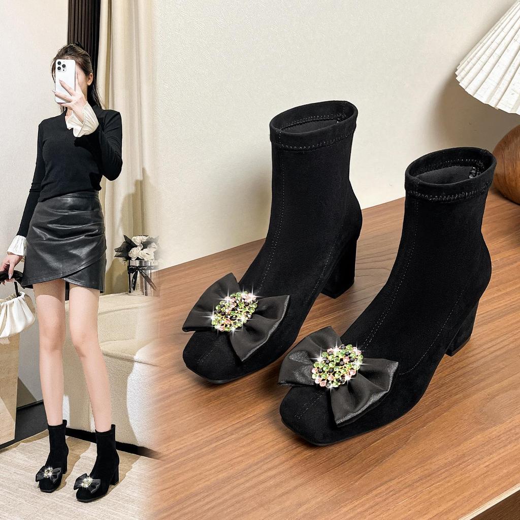 Damen Wildleder-Sockenstiefel mit hohen Absätzen im französischen Stil - Herbst/Winter-Kollektion 2025