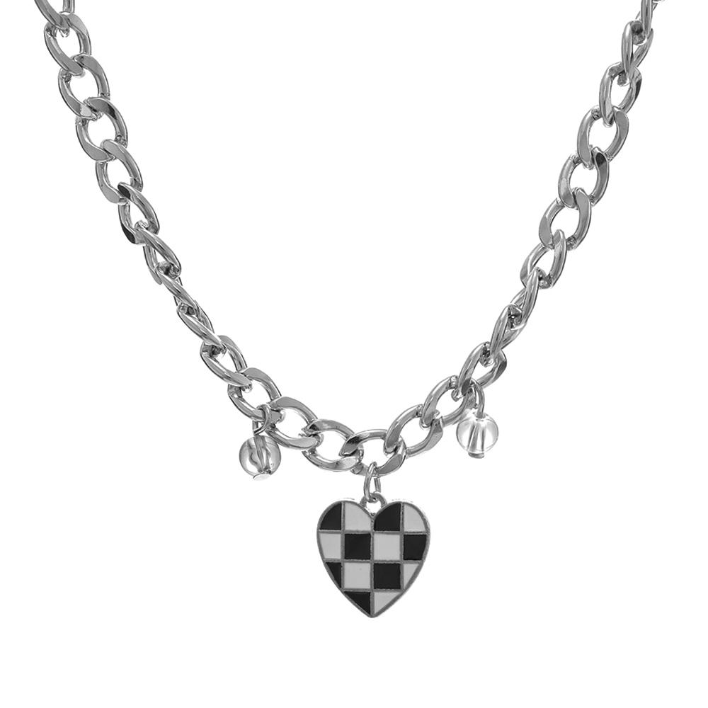 

Черно-белое решетчатое сексуальное ожерелье в форме сердца, темперамент, индивидуальные элегантные аксессуары, цепочка для свитера серебряный