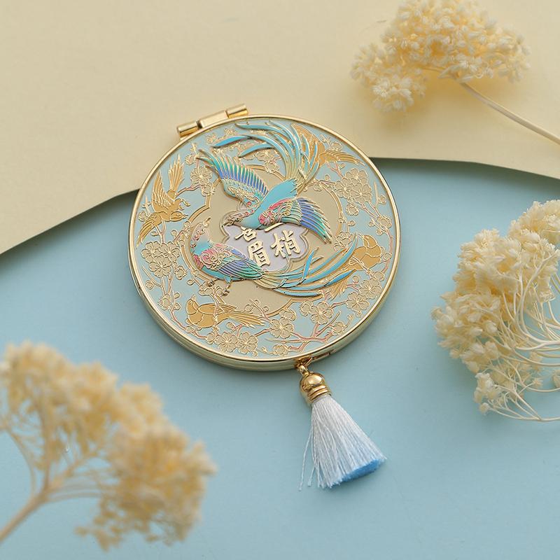 Chinese Style Craft Metal Makeup Mirror With Tassel Folding Portable Cosmetic Mirror Creative Exquisite Handheld Mirror Student