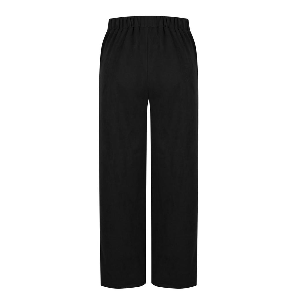 Womens Suede Wide Leg Pants Elastic Waist Loose Fit Trousers Drawstring Waistband with Pockets Casual Style Long Pants