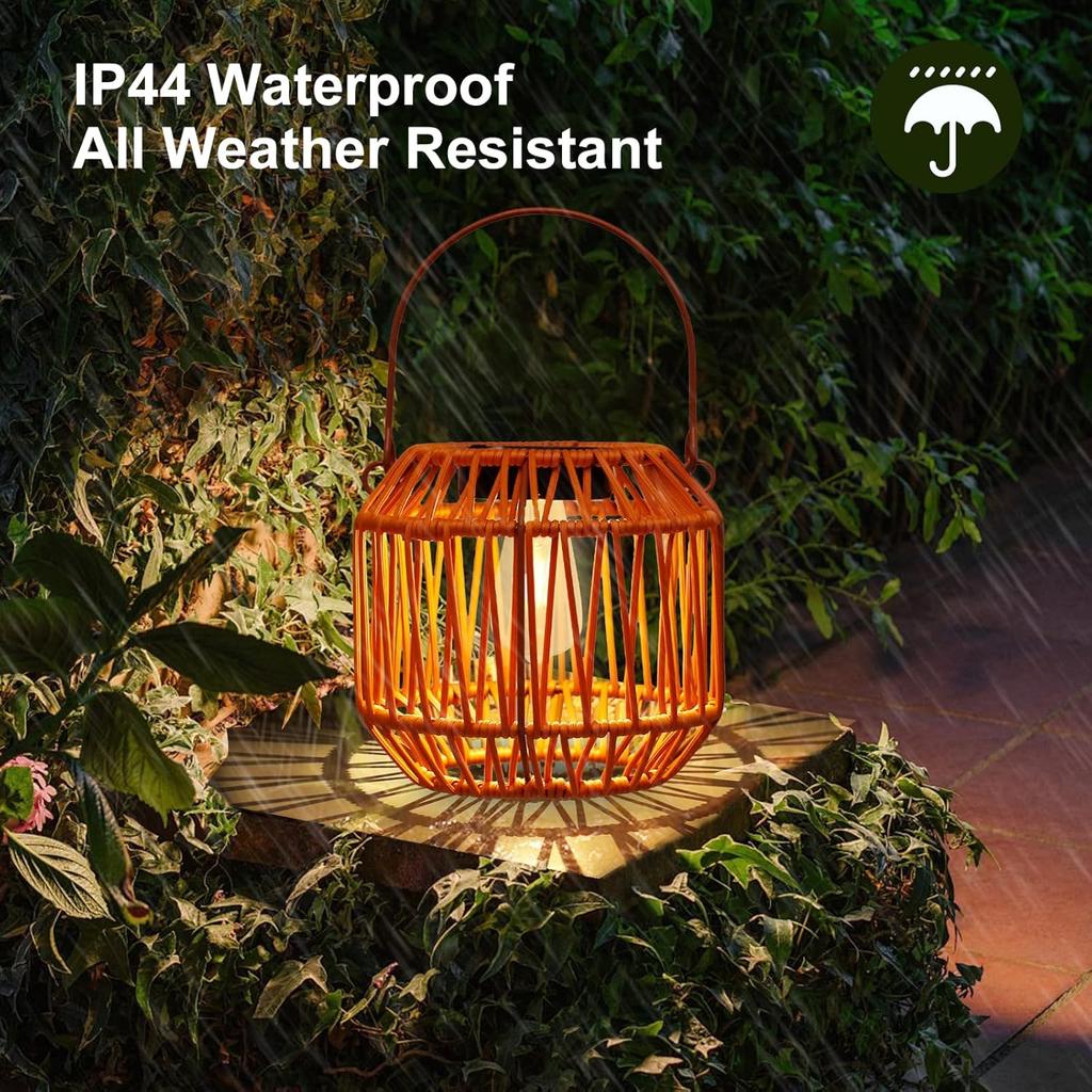 Bohemian Solar Outdoor Lanterns, Waterproof, Wicker Hanging Outdoor Lights, Rattan Lights, Woven Lamp for Garden, Patio, Porch, Trees, Lawn