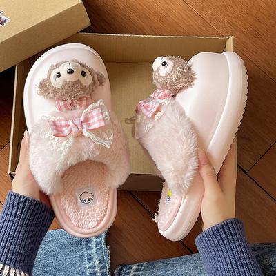 Explosive Super Soft Removable Wool Cotton Slippers Women's 2025 New Winter Out Foreign Style Cute Cartoon Bag Head