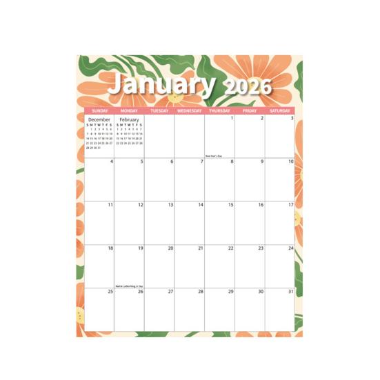 Magnetic Wall Calendar Floral Design 2026 Monthly Overview Planner Thick Paper Ample Writing Space Calendar Home Office School Kitchen Decor
