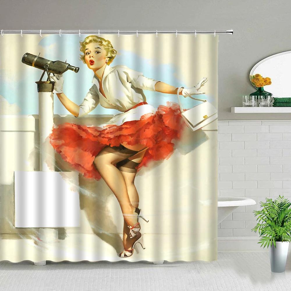 Sexy Woman Buttocks Printing Shower Curtains Sunlight Beach Girl Landscape Bathroom Decor Fabric Washable Bath Screen With Hooks