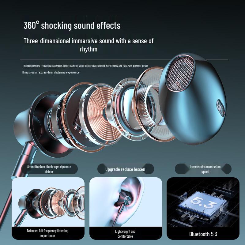Bluetooth Neckband Headphones with Card Slot, Digital Display, Removable Battery, Universal Compatibility