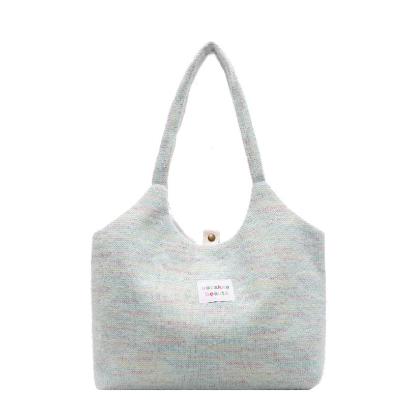 Cute Furry Woven Tote Bag  Large-capacity Student Book Bag  One-shoulder Canvas Vest Bag In Autumn and Winter